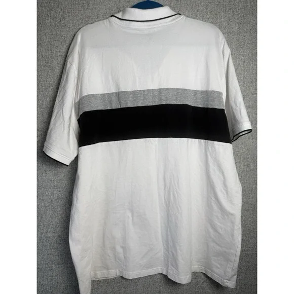 Kenneth Cole Black White Gray Stripe Short Sleeve Lightweight Polo Shirt XXL/2XL - Picture 3 of 4